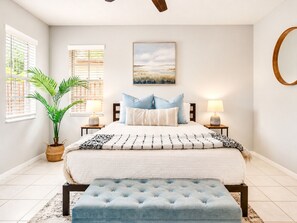 3 bedrooms, desk, iron/ironing board, travel cot