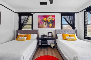 3 bedrooms, desk, iron/ironing board, travel cot