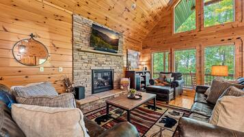 Smart TV, fireplace, video games, DVD player