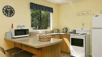 Fridge, microwave, oven, toaster