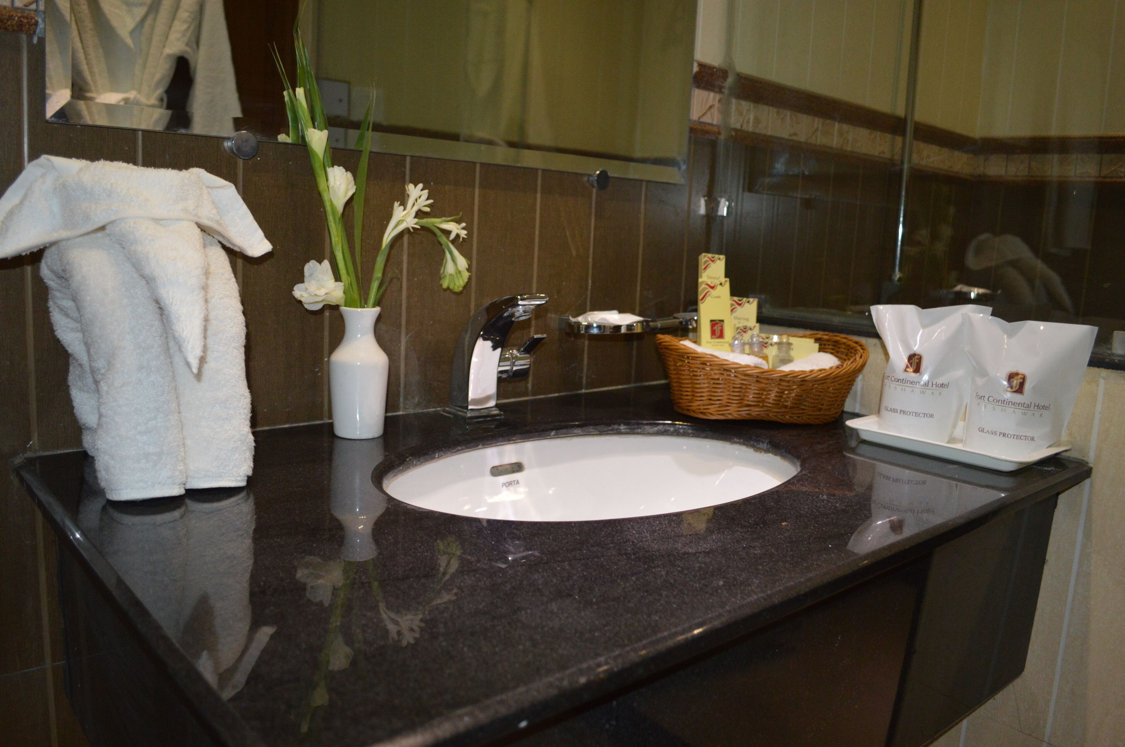 rainfall showerhead, hair dryer, dressing gowns, slippers