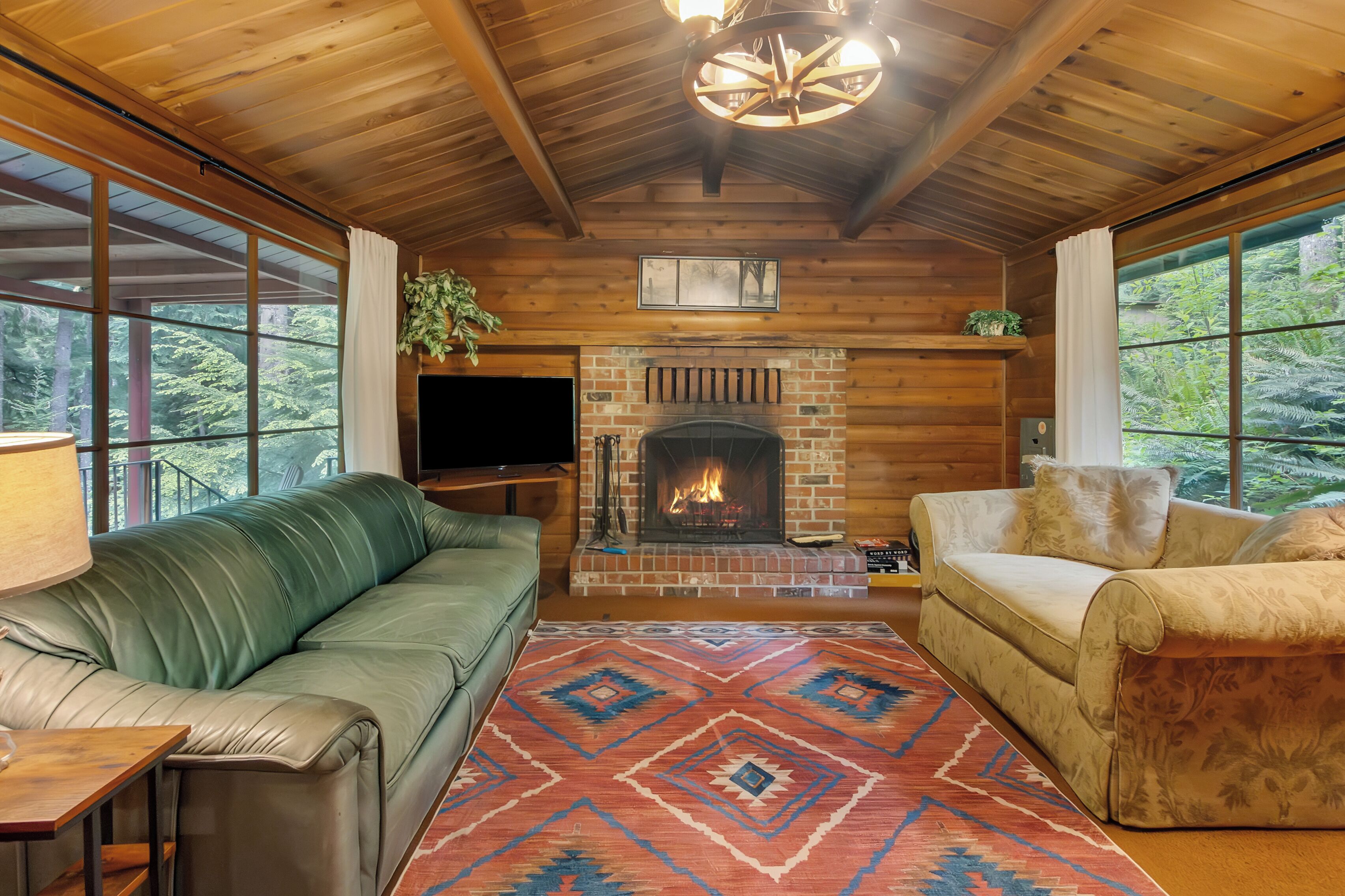 TV, fireplace