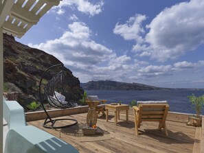 Panoramic Studio Suite, 1 King Bed with Sofa bed, Hot Tub, Sea View | Terrace/patio - Secret Gem Suites (Santorini)