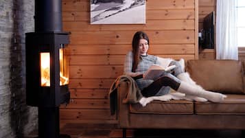 Superior-Apartment, 2 Schlafzimmer, Kamin, Bergblick | Wohnbereich | 42-Zoll-Flachbildfernseher mit Digitalempfang