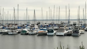 A marina with various boats docked, including sailboats and motorboats. - Stately home in Washburn  (Washburn)