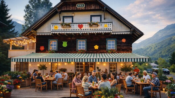 A wooden chalet with a balcony, outdoor seating, and a barbecue area. - Rösslgut (Zederhaus)