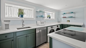 Fridge, microwave, oven, stovetop - Hosta Cottage | Creekfront Nature Escape w/ Kayaks, Fire Pit + Resort Access, Pet Friendly (Temperanceville)