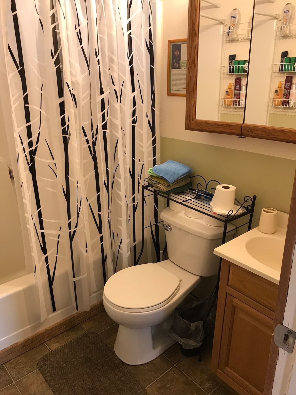 Combined shower/bathtub, hair dryer, towels, soap