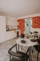 Shared fridge, dishwasher, cookware/dishes/utensils, cleaning supplies