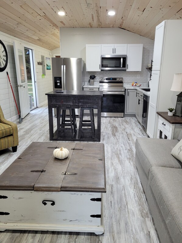 Frigorífico, microondas, horno y placa de cocina