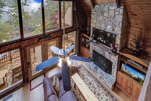 Smart TV, fireplace, video games, DVD player