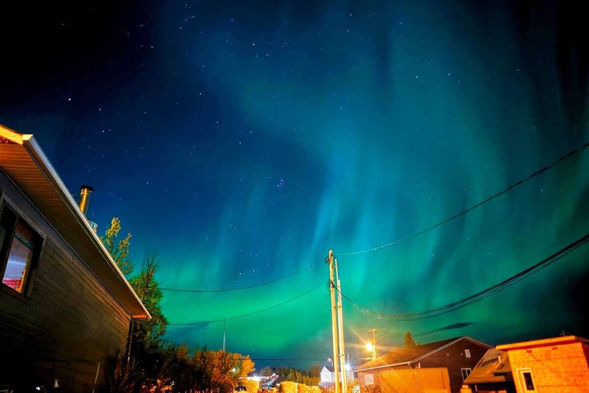 A house with a visible chimney, a utility pole, and a clear night sky with stars.