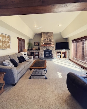 Smart TV, fireplace, computer monitors