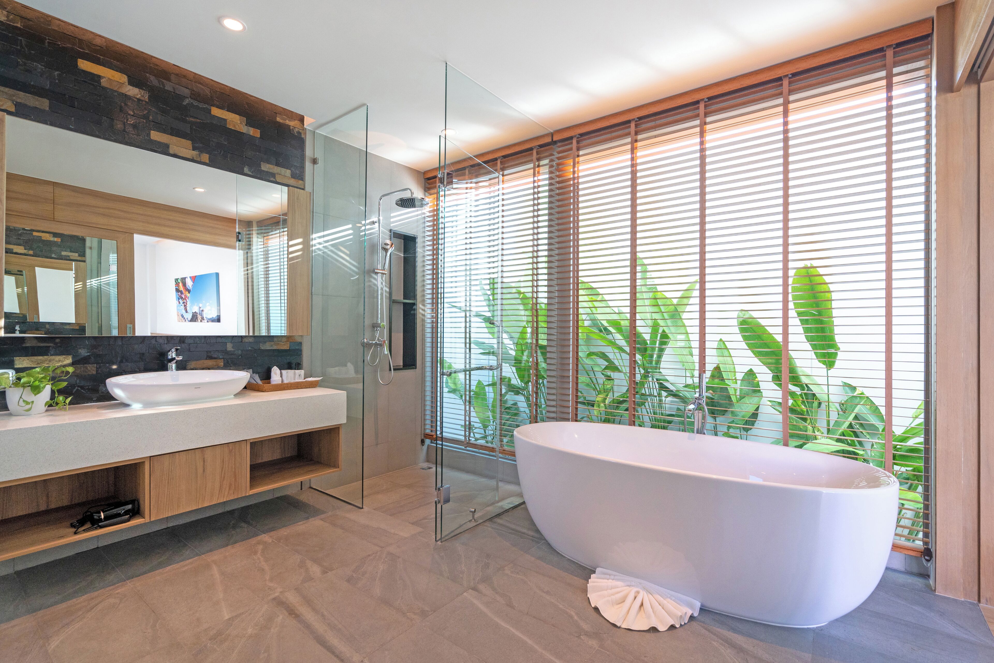 2 Bedroom Deluxe Garden Pool Villa | Bathroom | Hair dryer, bathrobes, slippers