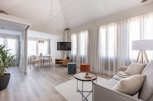 Apartamento, 1 habitación, terraza | Sala de estar | Una televisión de pantalla plana