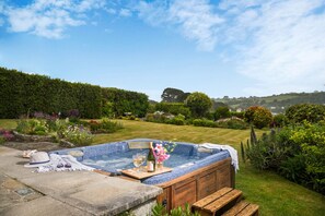 Outdoor spa tub - Home with riverside views and hot tub! (Feock, Truro)
