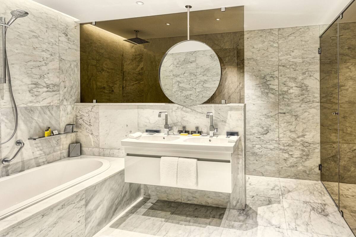 shower, eco-friendly toiletries, hair dryer, slippers