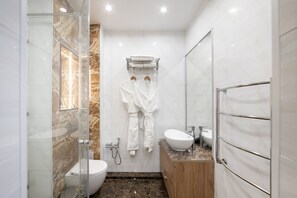 Hair dryer, bathrobes, slippers, bidet