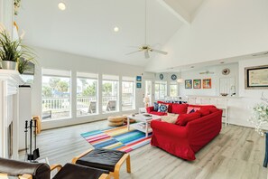 TV, DVD player - Contemporary Beachside Home w/ Hardwood Floors, Large Deck & More (Galveston)