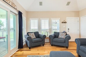 TV, DVD player - Dog Friendly Beachside Home w/ Covered Deck, Bright & Airy Interior & Gulf View (Galveston)