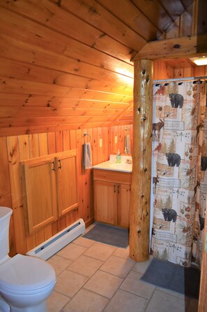 Duschwanne, Handtücher, Toilettenpapier