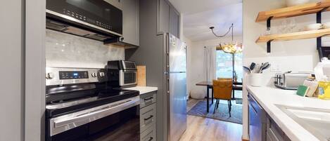 Fridge, microwave, oven, dishwasher