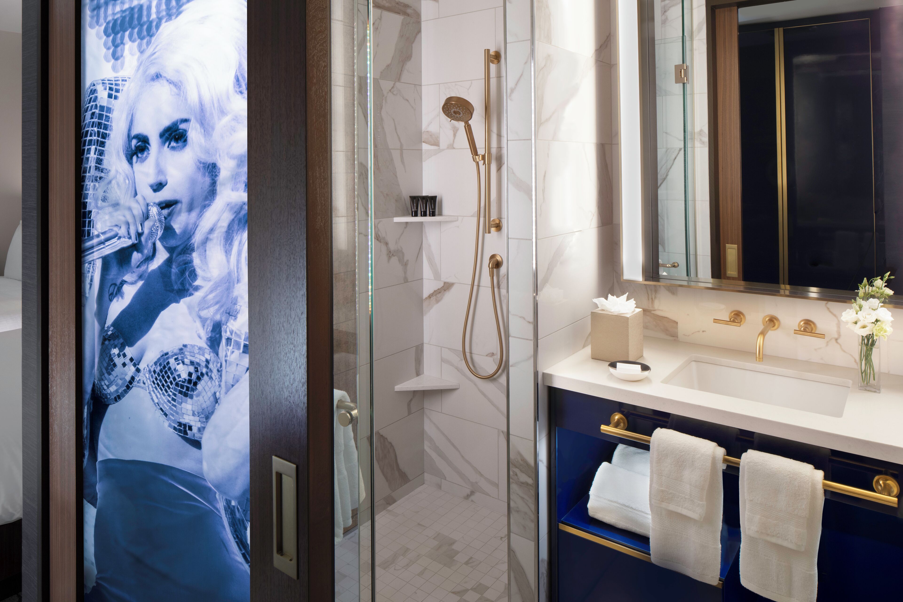 shower, rainfall showerhead, hair dryer, bathrobes