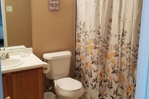 Badkar, hårtork och schampo