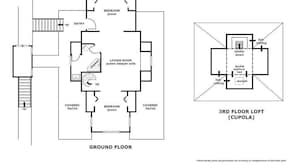 Plano de planta de un loft en el tercer piso, ubicado en 1410 S. Shore Drive, que incluye un dormitorio con cama tamaño queen, sala de estar, patio cubierto y un techo bajo con tragaluz.