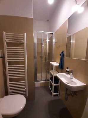 Dusche, Handtücher, Seife, Toilettenpapier