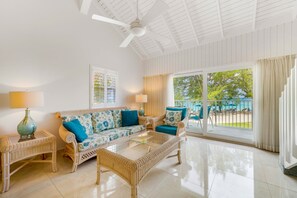 Villa, 2 Bedrooms, Oceanfront (Villa #18) | Living area - Villas of the Galleon (Seven Mile Beach)