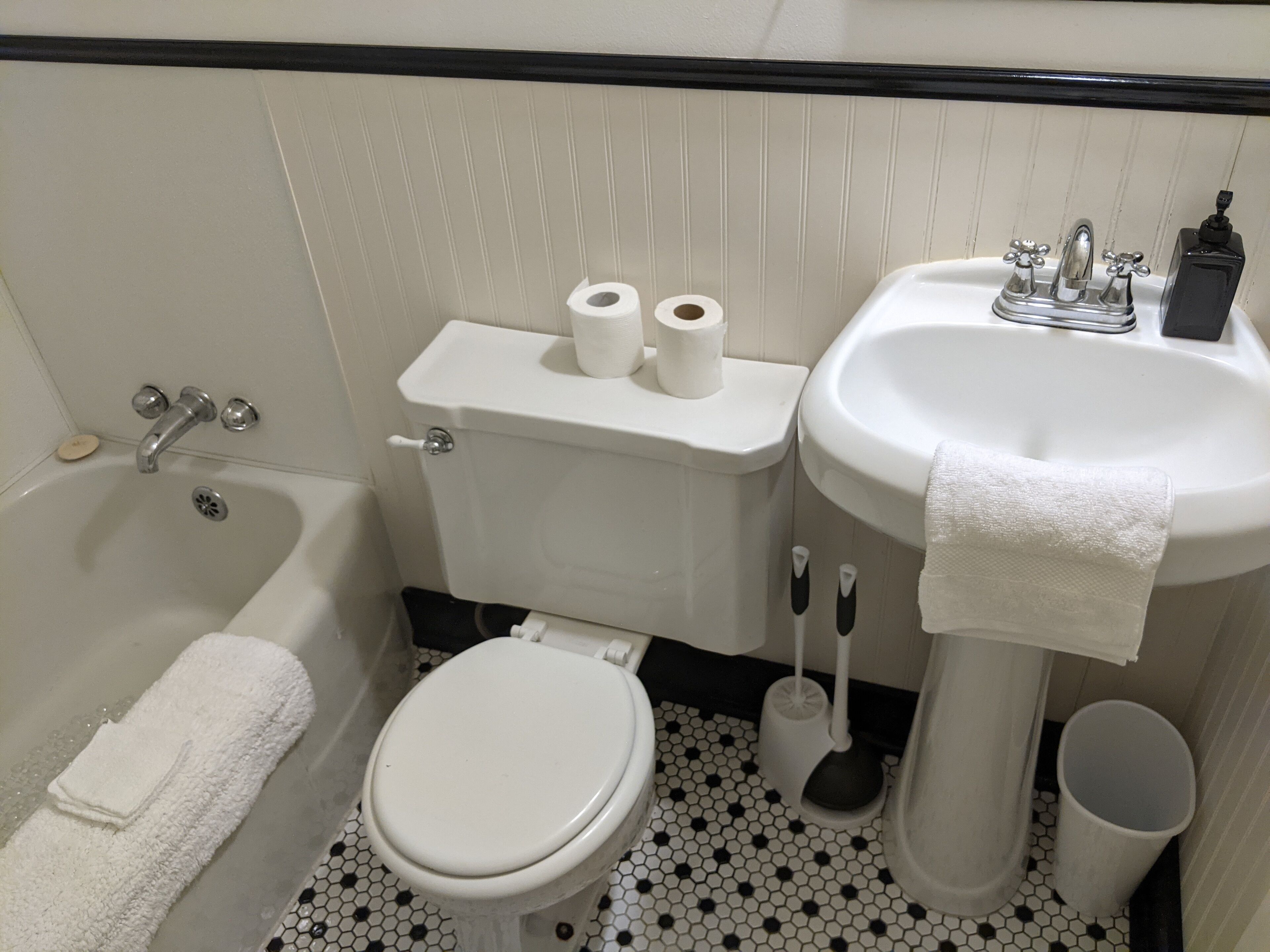 Ensemble douche/baignoire, sèche-cheveux, serviettes fournies, savon