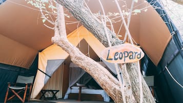 Leopard Tent with Private Pool (10% Off on Wildlife Safaris) | Premium bedding, memory foam beds, desk, laptop workspace