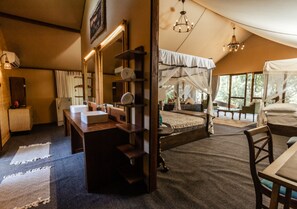 Super Luxury Tent with Private Pool (10% Off on Wildlife Safaris) | Premium bedding, memory foam beds, desk, laptop workspace