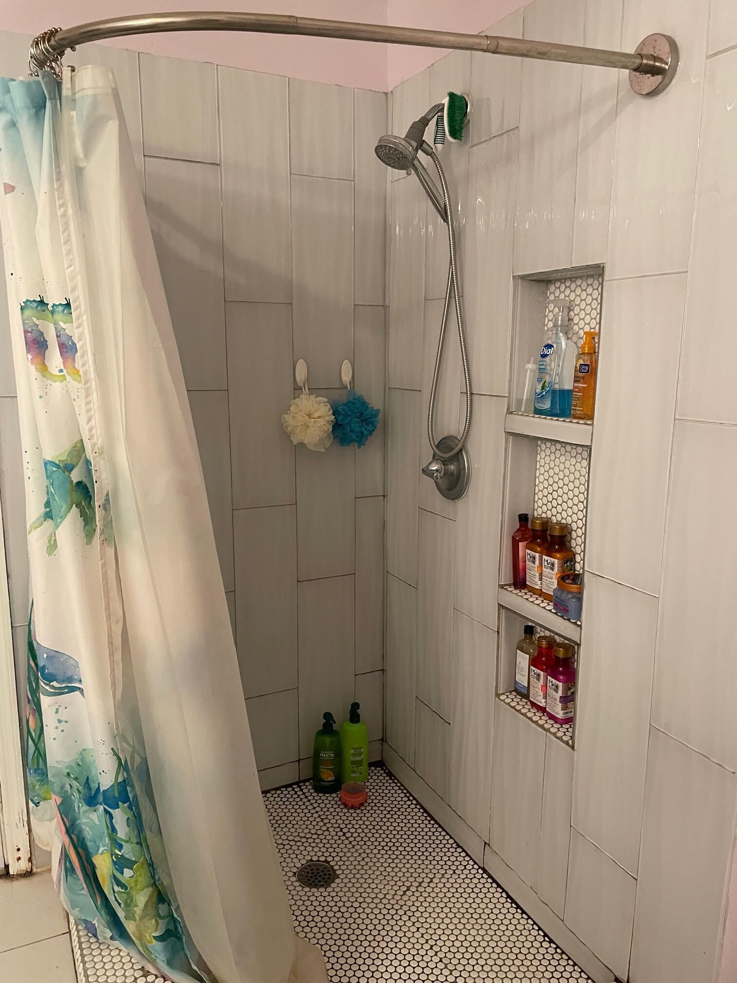 Bathtub, hair dryer, towels, soap