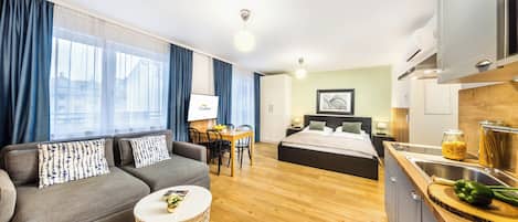 Deluxe studio | 1 slaapkamer, hypoallergeen beddengoed, een kluis op de kamer