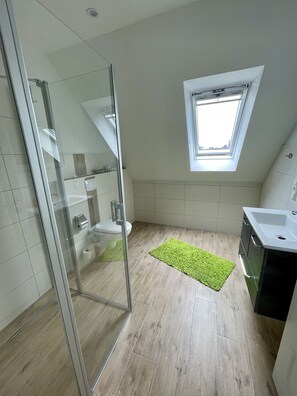 Shower, hair dryer, soap