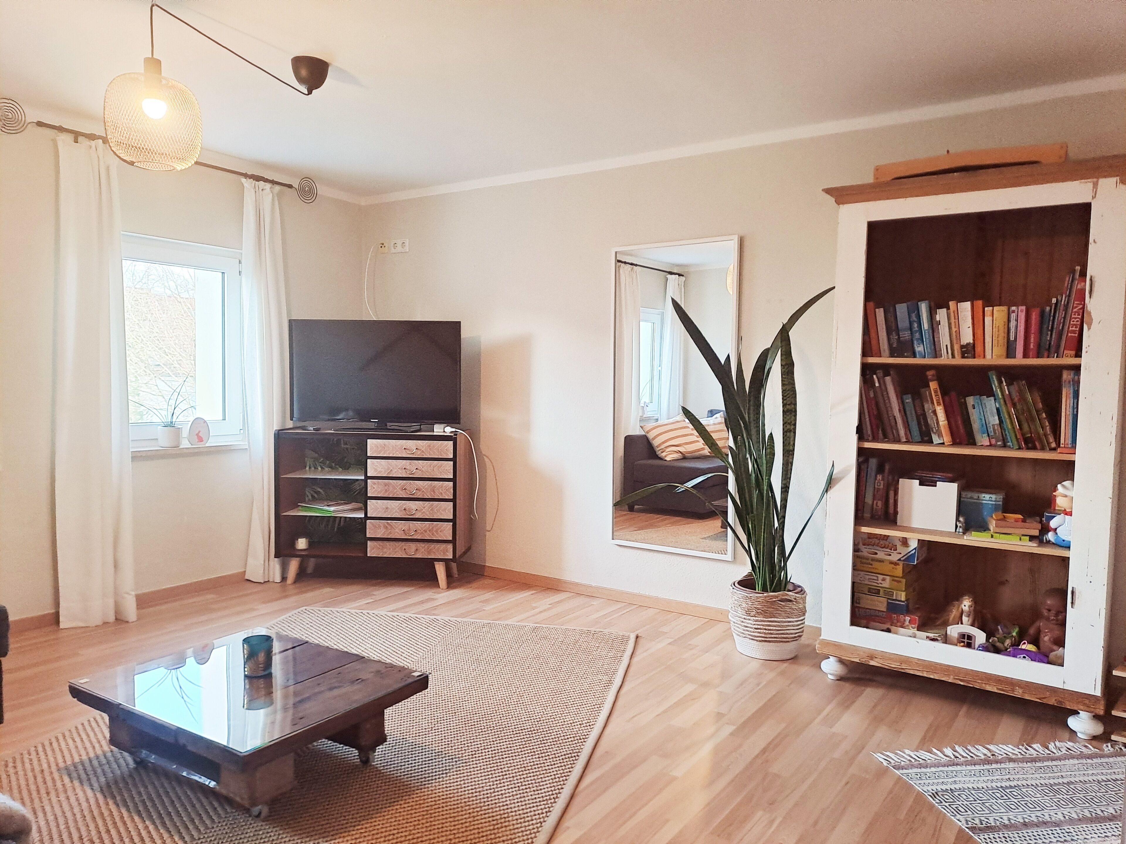 Smart-TV, Kamin, Tischtennisplatte, Bücher