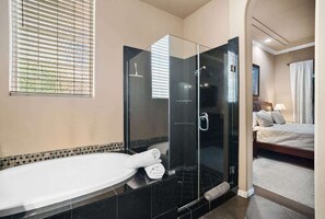 Shower, hair dryer, towels, shampoo - Lavish Desert Retreat | Pool & Hot Tub (La Quinta)
