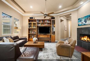 TV, fireplace, offices