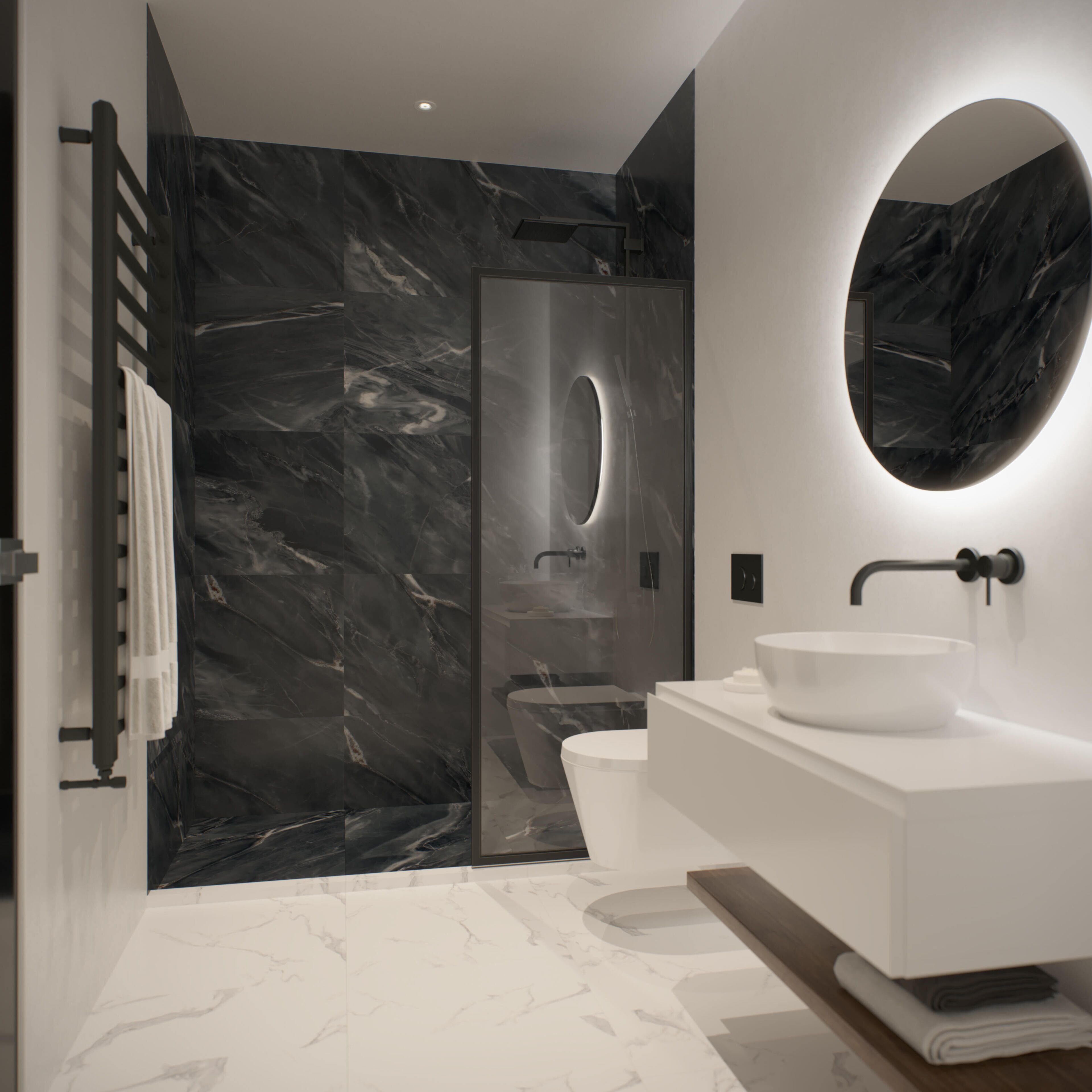 shower, rainfall showerhead, hair dryer, slippers