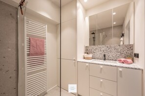 Hair dryer, bathrobes, towels