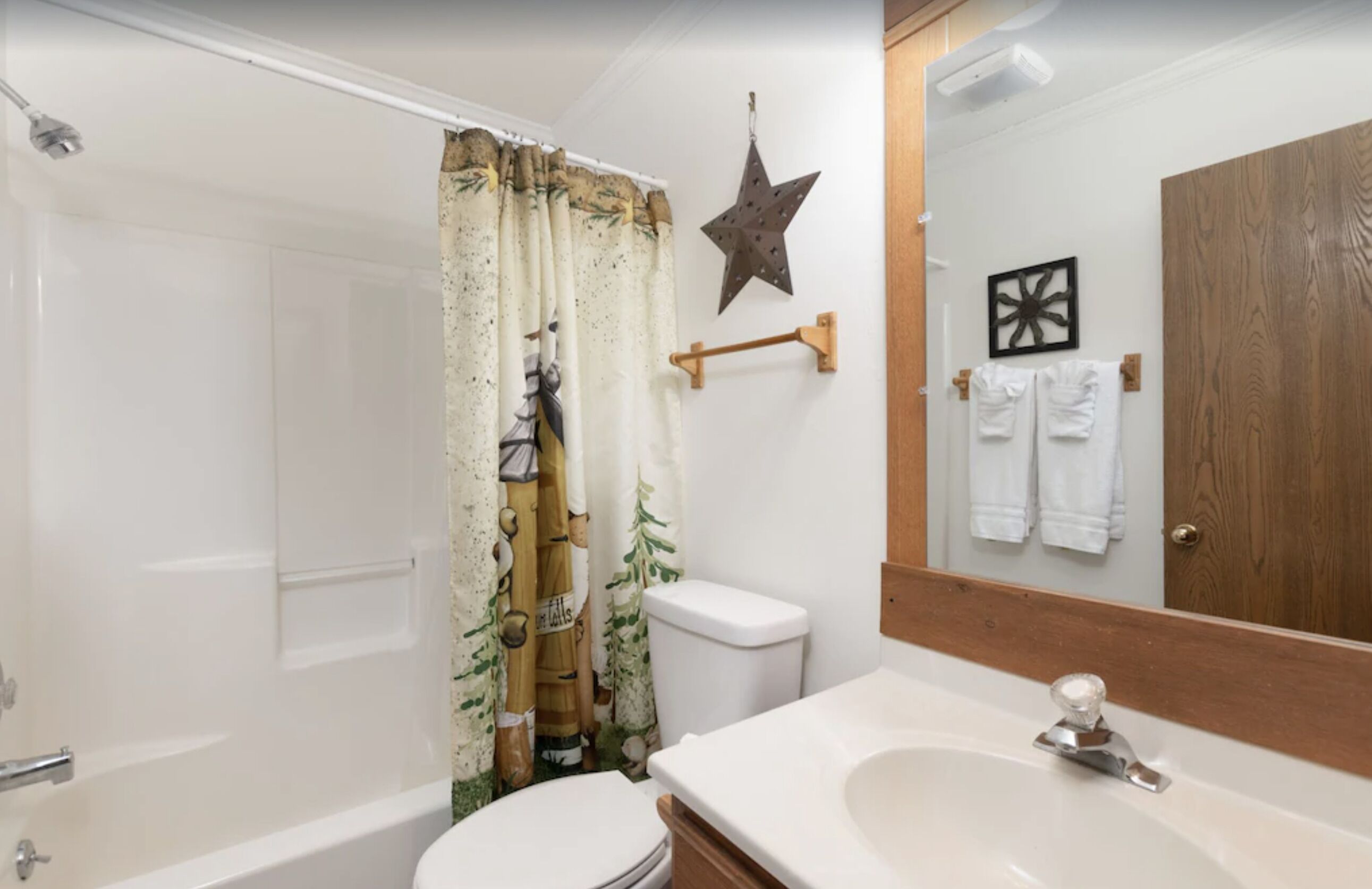 Combined shower/tub, hair dryer, towels, soap