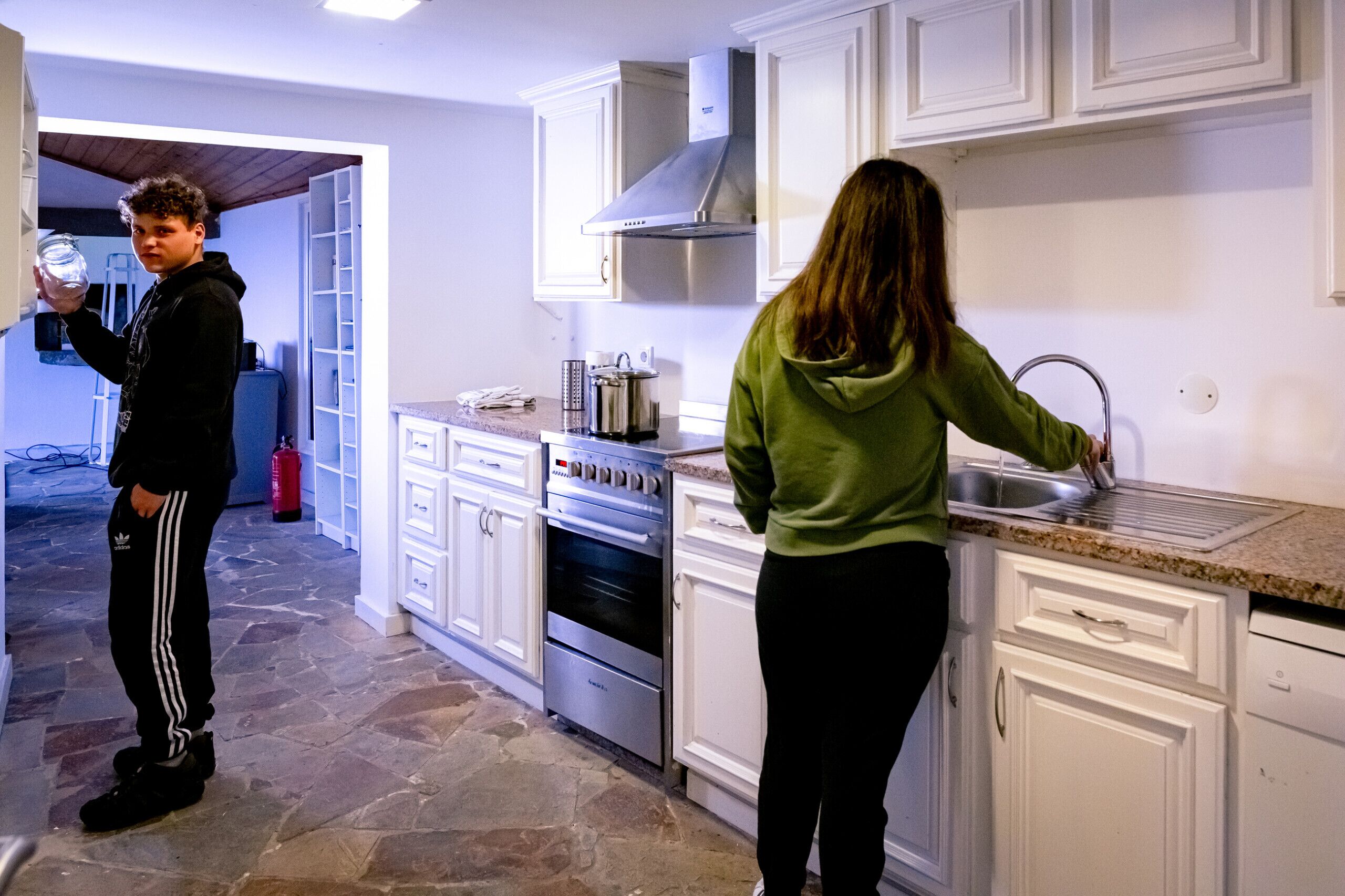 Fridge, oven, dishwasher, cookware/dishes/utensils