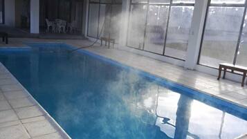 Indoor pool, outdoor pool, sun loungers