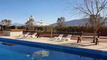 Indoor pool, outdoor pool, sun loungers