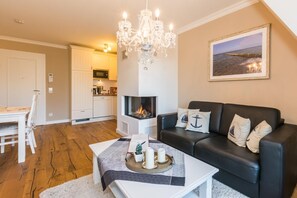 Televisión, chimenea, reproductor de DVD y estéreo 