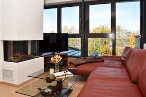 Fernseher, Kamin, Stereoanlage