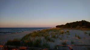 A beach with sand dunes and a forested area in the background. - Modern vacation apartment residence on the beach in the first row to the Baltic Sea - Residence (Zingst)
