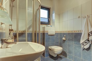 Regadera, secadora de cabello, toallas